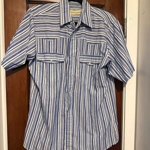Vintage Western Bit & Bridle Men's Blue and White Striped Shirt